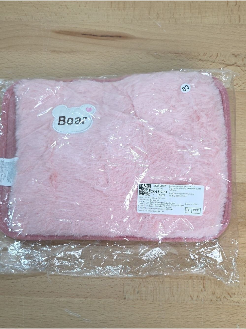 Hot Water Bag.Pink Plush Bear Patch Soft Cosmetic Pouch